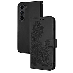 Custodia Portafoglio In Pelle Fiori Cover con Supporto Y01X per Samsung Galaxy S22 5G Nero