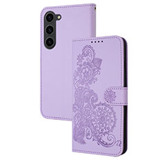 Custodia Portafoglio In Pelle Fiori Cover con Supporto Y01X per Samsung Galaxy S23 Plus 5G Viola