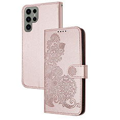 Custodia Portafoglio In Pelle Fiori Cover con Supporto Y01X per Samsung Galaxy S25 Ultra 5G Oro Rosa