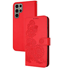 Custodia Portafoglio In Pelle Fiori Cover con Supporto Y01X per Samsung Galaxy S25 Ultra 5G Rosso