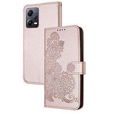 Custodia Portafoglio In Pelle Fiori Cover con Supporto Y01X per Xiaomi Poco X5 5G Oro Rosa