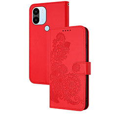 Custodia Portafoglio In Pelle Fiori Cover con Supporto Y01X per Xiaomi Redmi A1 Plus Rosso