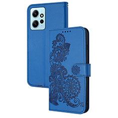 Custodia Portafoglio In Pelle Fiori Cover con Supporto Y01X per Xiaomi Redmi Note 12 4G Blu