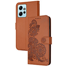 Custodia Portafoglio In Pelle Fiori Cover con Supporto Y01X per Xiaomi Redmi Note 12 4G Marrone