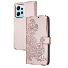 Custodia Portafoglio In Pelle Fiori Cover con Supporto Y01X per Xiaomi Redmi Note 12 4G Oro Rosa