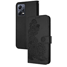 Custodia Portafoglio In Pelle Fiori Cover con Supporto Y01X per Xiaomi Redmi Note 12 5G Nero