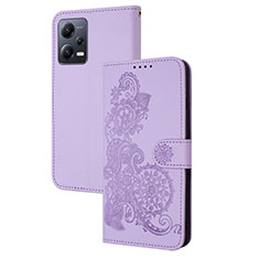 Custodia Portafoglio In Pelle Fiori Cover con Supporto Y01X per Xiaomi Redmi Note 12 5G Viola