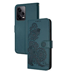 Custodia Portafoglio In Pelle Fiori Cover con Supporto Y01X per Xiaomi Redmi Note 12 Explorer Verde