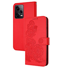 Custodia Portafoglio In Pelle Fiori Cover con Supporto Y01X per Xiaomi Redmi Note 12 Pro+ Plus 5G Rosso