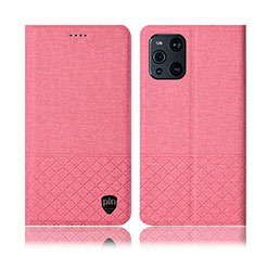 Custodia Portafoglio In stoffa con Supporto H13P per Oppo Find X3 5G Rosa