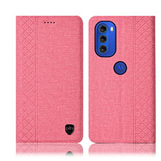 Custodia Portafoglio In stoffa con Supporto H14P per Motorola Moto G51 5G Rosa