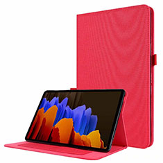 Custodia Portafoglio In stoffa con Supporto per Samsung Galaxy Tab S7 11 Wi-Fi SM-T870 Rosso