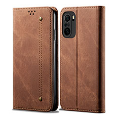 Custodia Portafoglio In stoffa con Supporto per Xiaomi Redmi K40 Pro 5G Marrone