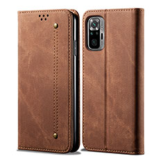 Custodia Portafoglio In stoffa con Supporto per Xiaomi Redmi Note 10 Pro Max Marrone