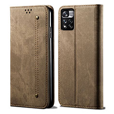 Custodia Portafoglio In stoffa con Supporto per Xiaomi Redmi Note 11T 5G Khaki