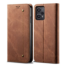 Custodia Portafoglio In stoffa con Supporto per Xiaomi Redmi Note 12 Turbo 5G Marrone