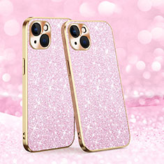 Custodia Silicone Cover Morbida Bling-Bling AC1 per Apple iPhone 14 Oro Rosa