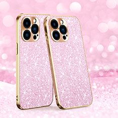 Custodia Silicone Cover Morbida Bling-Bling AC1 per Apple iPhone 15 Pro Max Oro Rosa