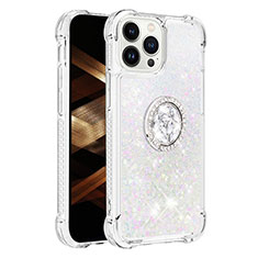 Custodia Silicone Cover Morbida Bling-Bling con Anello Supporto S01 per Apple iPhone 13 Pro Max Argento