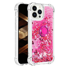 Custodia Silicone Cover Morbida Bling-Bling con Anello Supporto S01 per Apple iPhone 13 Pro Rosa Caldo