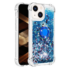 Custodia Silicone Cover Morbida Bling-Bling con Anello Supporto S01 per Apple iPhone 14 Blu