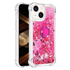 Custodia Silicone Cover Morbida Bling-Bling con Anello Supporto S01 per Apple iPhone 14 Plus Rosa Caldo