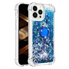 Custodia Silicone Cover Morbida Bling-Bling con Anello Supporto S01 per Apple iPhone 14 Pro Blu