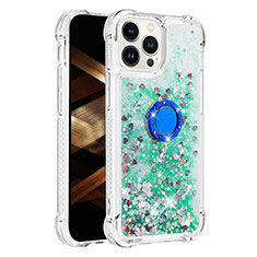 Custodia Silicone Cover Morbida Bling-Bling con Anello Supporto S01 per Apple iPhone 14 Pro Max Verde