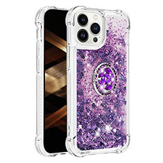 Custodia Silicone Cover Morbida Bling-Bling con Anello Supporto S01 per Apple iPhone 15 Pro Max Viola