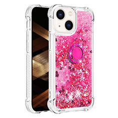 Custodia Silicone Cover Morbida Bling-Bling con Anello Supporto S01 per Apple iPhone 15 Rosa Caldo