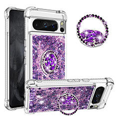 Custodia Silicone Cover Morbida Bling-Bling con Anello Supporto S01 per Google Pixel 8 Pro 5G Viola