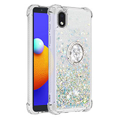 Custodia Silicone Cover Morbida Bling-Bling con Anello Supporto S01 per Samsung Galaxy A01 Core Argento