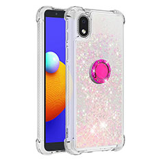 Custodia Silicone Cover Morbida Bling-Bling con Anello Supporto S01 per Samsung Galaxy A01 Core Rosa