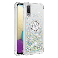 Custodia Silicone Cover Morbida Bling-Bling con Anello Supporto S01 per Samsung Galaxy A02 Argento