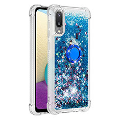 Custodia Silicone Cover Morbida Bling-Bling con Anello Supporto S01 per Samsung Galaxy A02 Blu