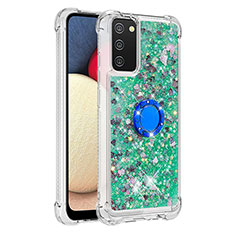 Custodia Silicone Cover Morbida Bling-Bling con Anello Supporto S01 per Samsung Galaxy A03s Verde