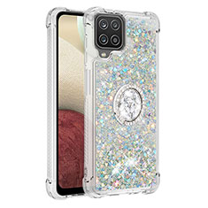 Custodia Silicone Cover Morbida Bling-Bling con Anello Supporto S01 per Samsung Galaxy A12 5G Argento