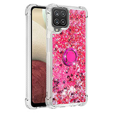 Custodia Silicone Cover Morbida Bling-Bling con Anello Supporto S01 per Samsung Galaxy A12 5G Rosa Caldo