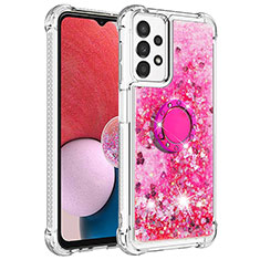 Custodia Silicone Cover Morbida Bling-Bling con Anello Supporto S01 per Samsung Galaxy A13 4G Rosa Caldo