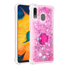 Custodia Silicone Cover Morbida Bling-Bling con Anello Supporto S01 per Samsung Galaxy A20 Rosa Caldo