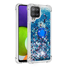 Custodia Silicone Cover Morbida Bling-Bling con Anello Supporto S01 per Samsung Galaxy A22 4G Blu