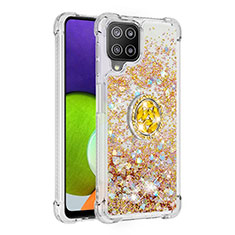 Custodia Silicone Cover Morbida Bling-Bling con Anello Supporto S01 per Samsung Galaxy A22 4G Oro