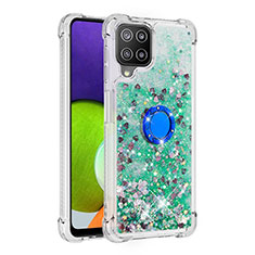 Custodia Silicone Cover Morbida Bling-Bling con Anello Supporto S01 per Samsung Galaxy A22 4G Verde