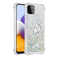 Custodia Silicone Cover Morbida Bling-Bling con Anello Supporto S01 per Samsung Galaxy A22s 5G Argento