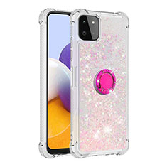 Custodia Silicone Cover Morbida Bling-Bling con Anello Supporto S01 per Samsung Galaxy A22s 5G Rosa