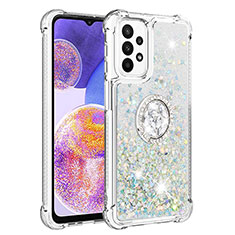 Custodia Silicone Cover Morbida Bling-Bling con Anello Supporto S01 per Samsung Galaxy A23 4G Argento