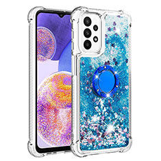 Custodia Silicone Cover Morbida Bling-Bling con Anello Supporto S01 per Samsung Galaxy A23 4G Blu