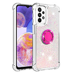 Custodia Silicone Cover Morbida Bling-Bling con Anello Supporto S01 per Samsung Galaxy A23 4G Rosa