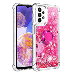 Custodia Silicone Cover Morbida Bling-Bling con Anello Supporto S01 per Samsung Galaxy A23 4G Rosa Caldo