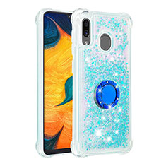 Custodia Silicone Cover Morbida Bling-Bling con Anello Supporto S01 per Samsung Galaxy A30 Cielo Blu